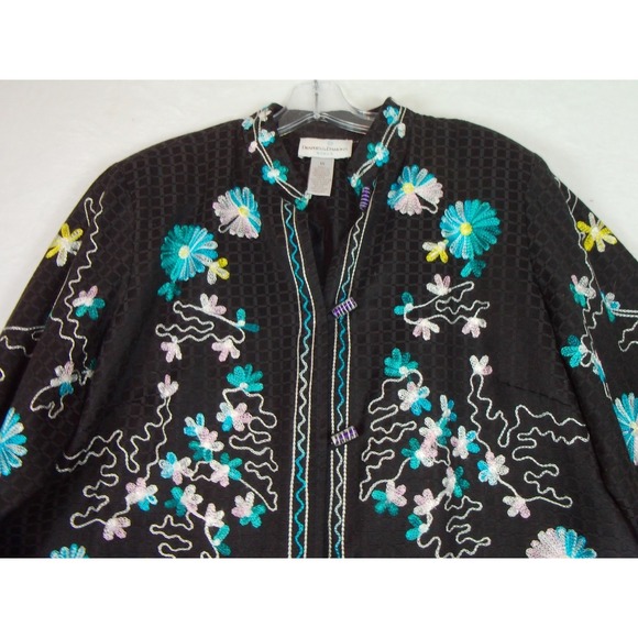 Vintage 90s Draper's and Damon's Black‎ Floral Embroidered Jacket 1X  Boho - Picture 6 of 12